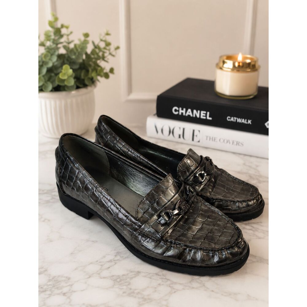 Anne Klein iFlex Loafers Women’s 9M Metallic Croc Embossed Comfort Shoes